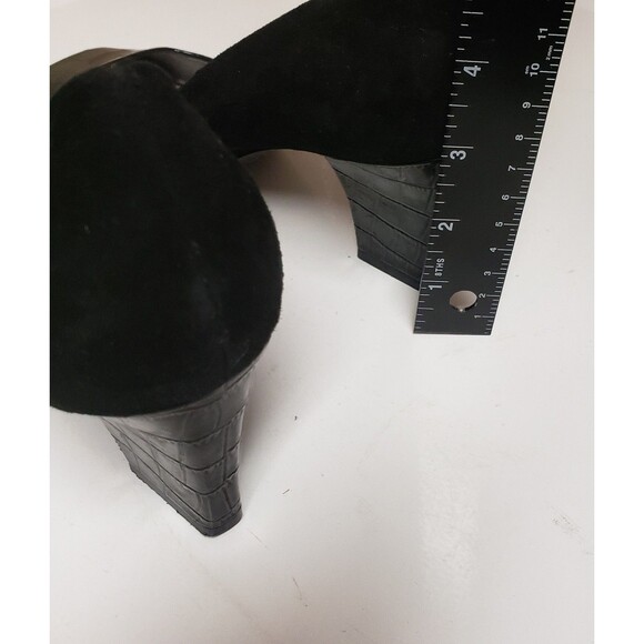 Tahari Women's Open Toe Black Suede Leather Croc Print Accent Heel Sz 10 PO Good - Picture 12 of 14